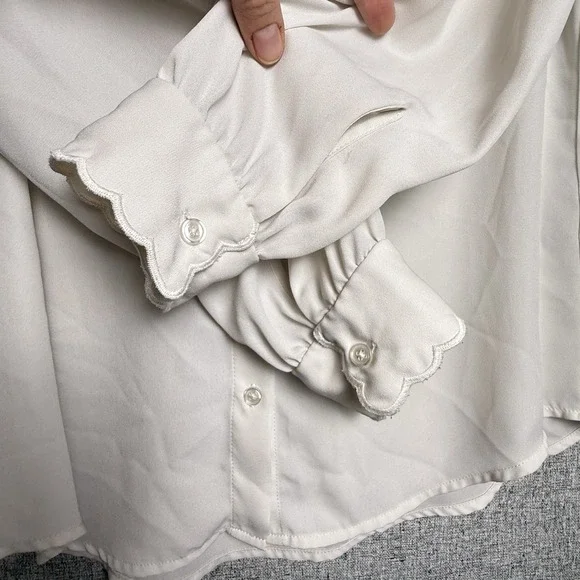 J. Crew Ivory Bone Embroidered Collar Cuffs Long Sleeve Dress Shirt MEDIUM - Picture 3 of 6